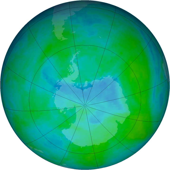 Antarctic ozone map for 24 December 1993